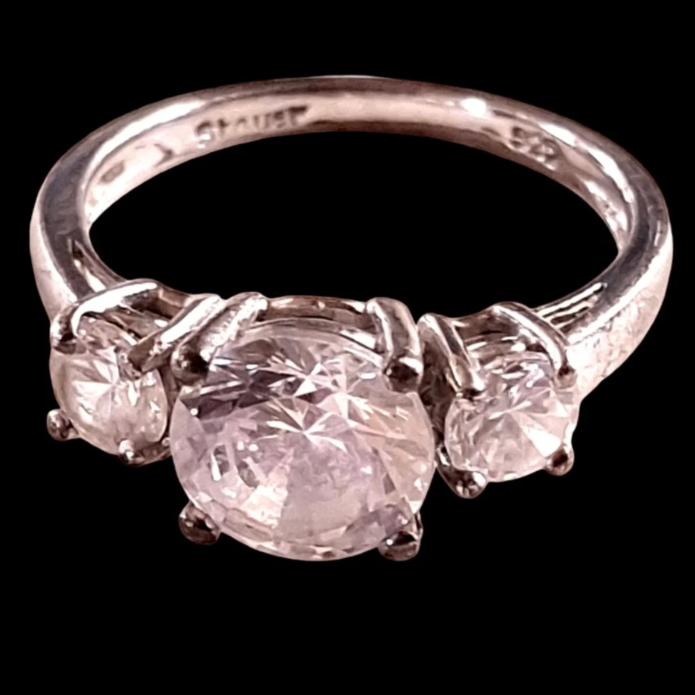 Vintage Signed STAUER Sterling Silver 925 3 Stone Ring Size 73.4 grams Size 7 - Picture 9 of 10